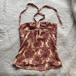 LOFT Pink and Brown Tie Front Camisole